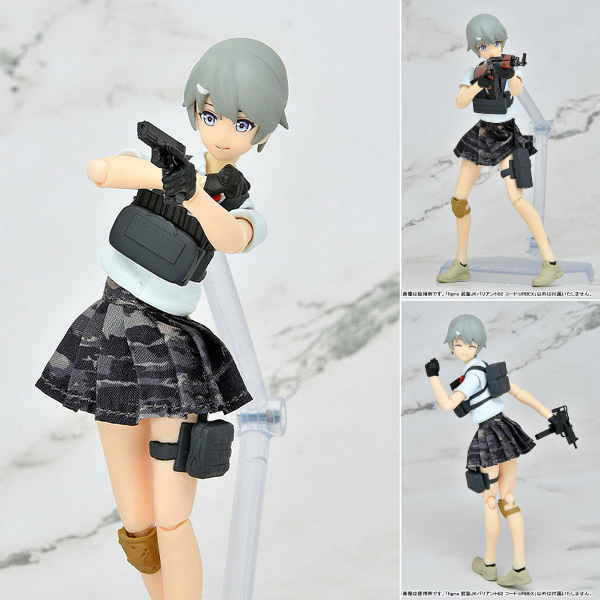 ミリタリー女子高生作品「リトルアーモリー」の武装JKノーネームキャラBの新スタイルです。 今作は黒基調の装備パーツと、迷彩柄の布製スカートを採用しました。