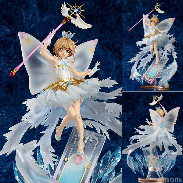 カードキャプターさくら クリアカード編 木之本桜 Hello Brand New World 1/7 フィギュア[グッドスマイルカンパニー]オープニング「CLEAR」の衣装を身にまとい、クリアカードの上にそっと降り立つような浮遊感のあるポーズで立体化。