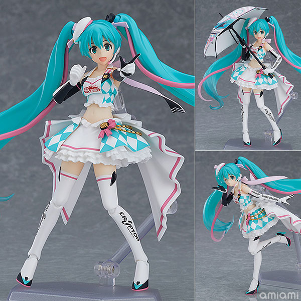 figma 初音ミク GTプロジェクト レーシングミク 2019ver.[グッドスマイルレーシング]人気イラストレーター、杏仁豆腐氏が描いたイラストのポーズを再現。公式イラストのポーズだけでなく、お好みのポージングを楽しむことができます。