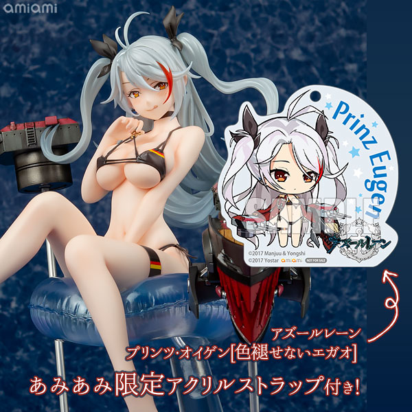 アズールレーン プリンツ・オイゲン[色褪せないエガオ]【あみあみ限定特典：アクリルストラップ付き】 1/8 完成品フィギュア[WAVE]舌をぺロッと出したイタズラな表情に、薄い水着の紐をひっぱる様子や足の指先の仕草など、挑発的な色香が魅力的です。