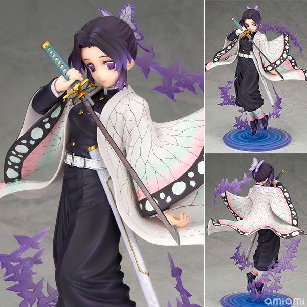 鬼滅の刃 胡蝶しのぶ 1/8 完成品フィギュア[アルター]TVアニメ「鬼滅の刃」より、“胡蝶しのぶ”が登場。つま先から広がる波紋や、舞い上がる蝶のモチーフが幻想的な雰囲気あるものとなりました。