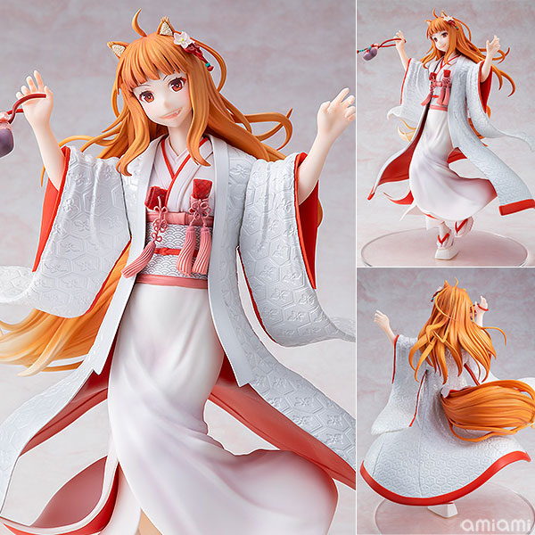 CAworks『狼と香辛料』ホロ 白無垢ver. 1/7 完成品フィギュア[KADOKAWA]根強い人気を誇る『狼と香辛料』よりヒロインの賢狼「ホロ」が、イラストは原作小説のイラストを手掛ける、文倉十氏による描きおろしの無邪気に微笑む白無垢姿で立体化。
