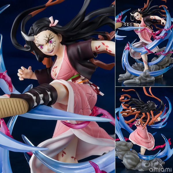 フィギュアーツZERO 竈門禰豆子 鬼化進行時 『鬼滅の刃』[BANDAI SPIRITS]鬼化進行時の体の模様や大きく突き出す角など、細部まで忠実に再現。蹴りの攻撃は、鋭いエフェクトと血鬼術を連想させる赤い炎で再現。